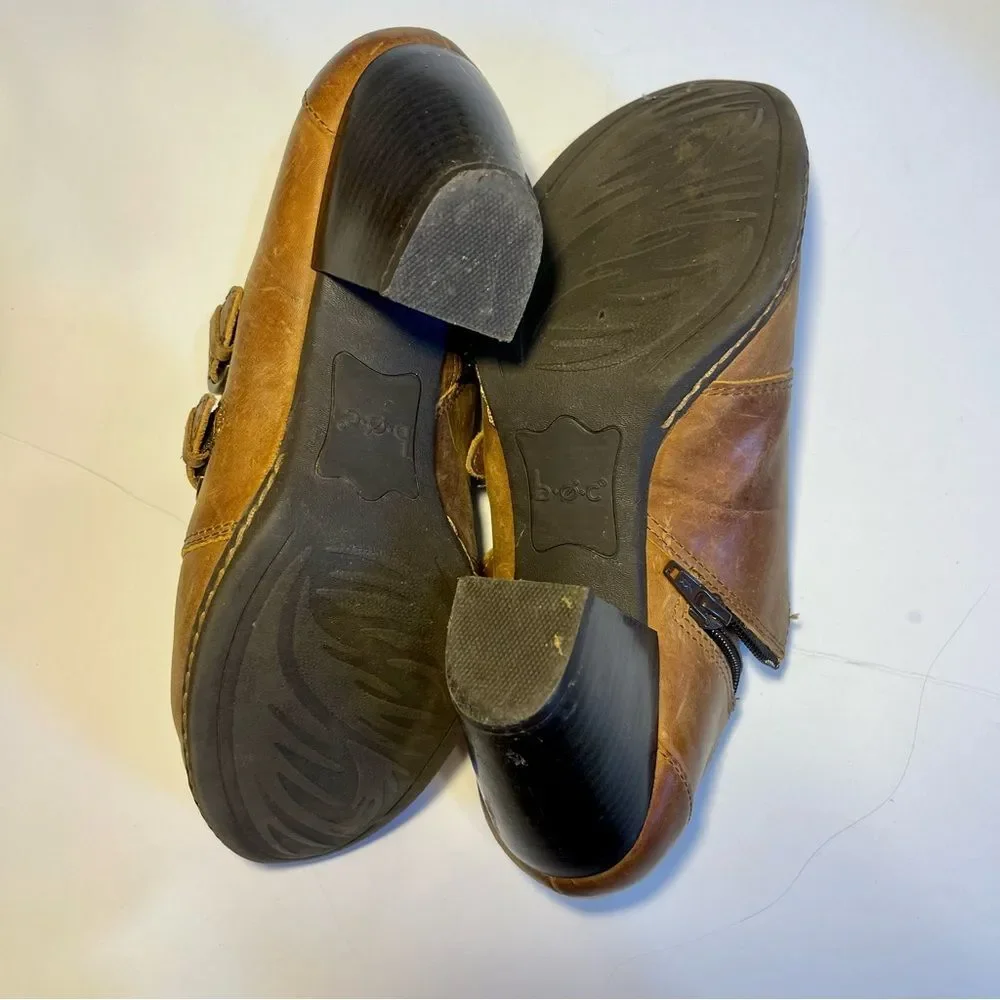 Born Women's Brown Leather Ankle Booties with Buckles